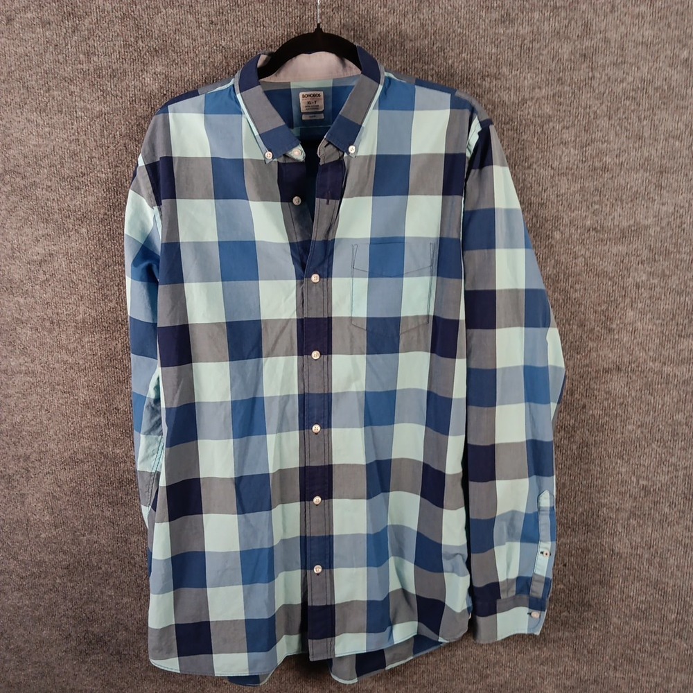 Bonobos Slim Button Down Shirt Picket Blue Plaid Gingham Mens XL-T Long Sleeve